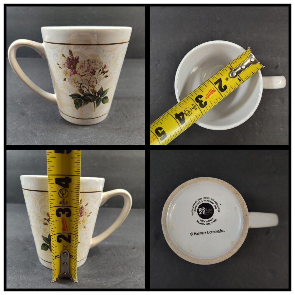 Vintage Hallmark Mug White Pink Rose Flower Floral Bouquet Scroll Coffee Cup